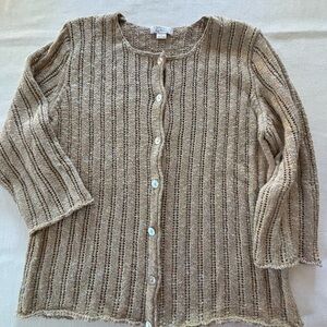 Elegant Tan  multi colored Knit Cardigan